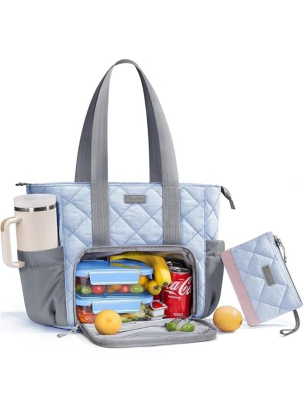 Puffer Lunch Tote Bag for Women, 15.6 Inch Laptop Work Bag with Insulated Lunch